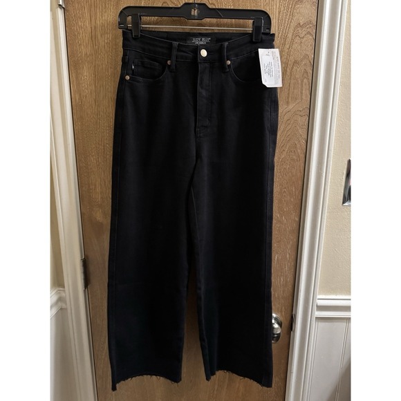 Judy Blue Wide Leg Crop Jeans Size 7/28 Black Tummy Control Raw Hem JB88710 - Picture 1 of 12
